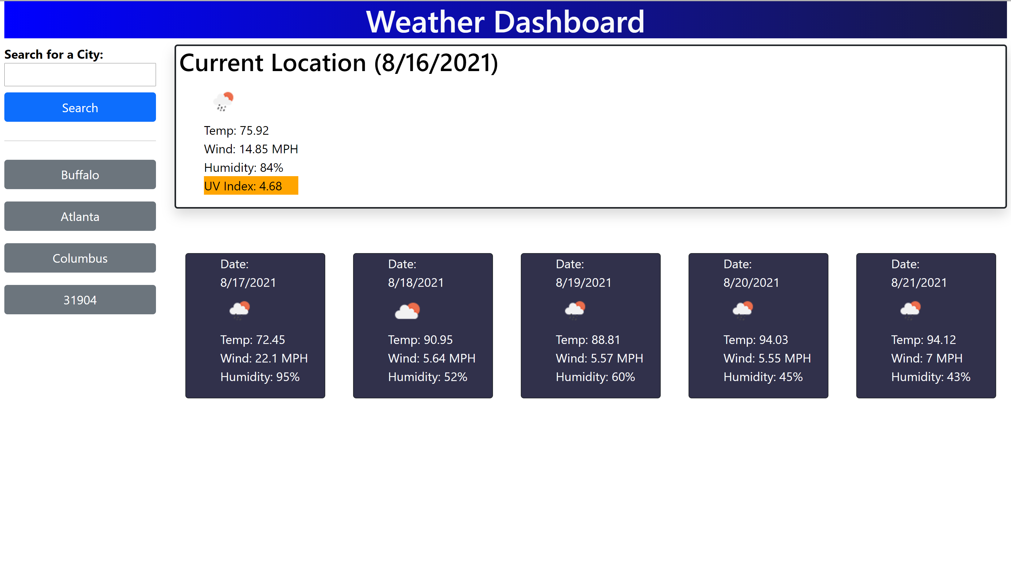 Weather Dashbored